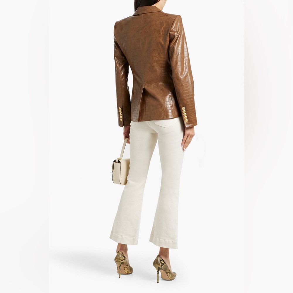NWT Veronica Beard Lawrence Croc Embossed Faux Leather Dickey Jacket In Brown - Picture 7 of 13